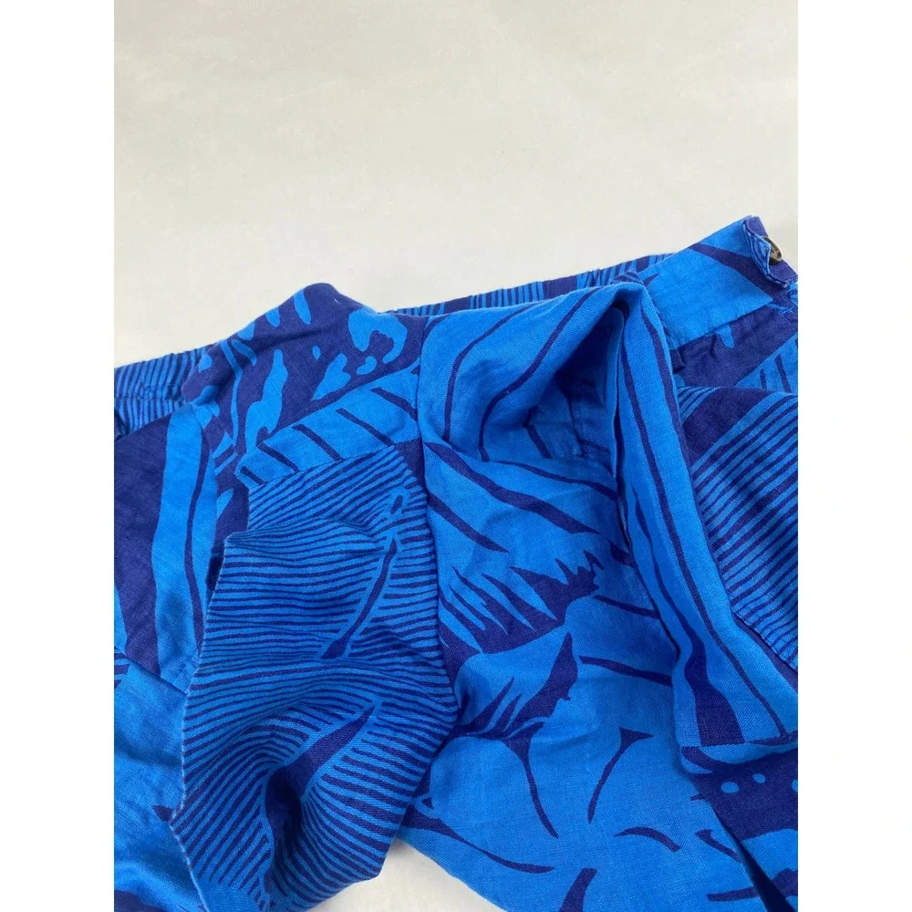 J. Crew Shorts Women's Size 6 100% Linen Blue Tropical Floral